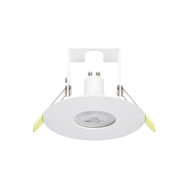 Evofire Maxi Ultra Slim 110mm White Round Fixed Fire Rated Ip65 Downlight With Insulation Guard - 70-100mm Cut Out  - Gu10