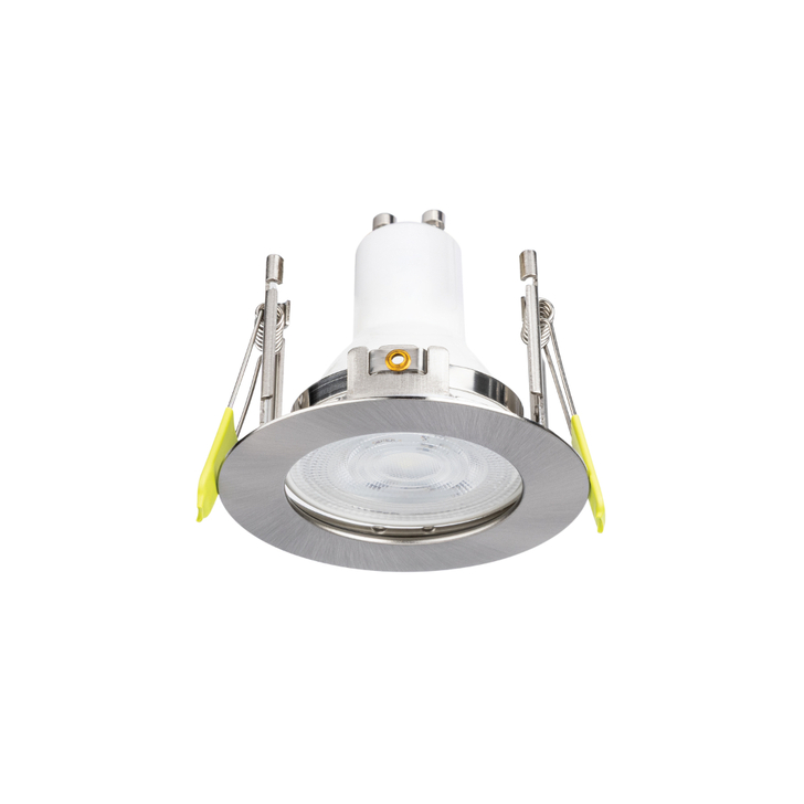Evofire Midi Ultra Slim 72mm Satin Nickel Round Fixed Fire Rated Ip65 Downlight - 60mm Cut Out  - Gu10