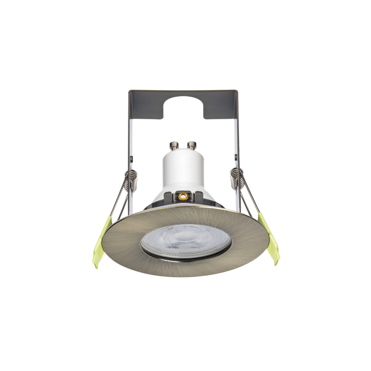 Evofire Midi Ultra Slim 85mm Antique Brass Fixed Fire Rated Ip65 Downlight With Insulation Guard - 70mm Cut Out  - Gu10