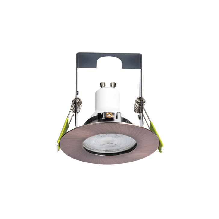 Evofire Midi Ultra Slim 85mm Copper Finish Fixed Fire Rated Ip65 Downlight With Insulation Guard - 70mm Cut Out  - Gu10