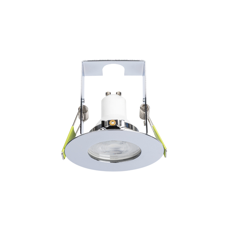 Evofire Midi Ultra Slim 85mm Polished Chrome Fixed Fire Rated Ip65 Downlight With Insulation Guard - 70mm Cut Out  - Gu10