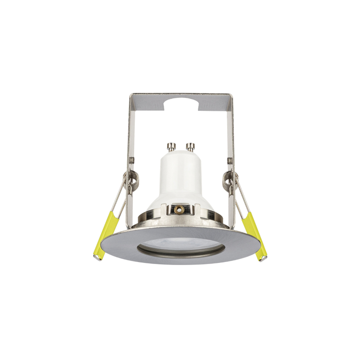 Evofire Midi Ultra Slim 85mm Satin Nickel Fixed Fire Rated Ip65 Downlight With Insulation Guard - 70mm Cut Out  - Gu10 - 3 Pack