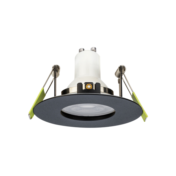 Evofire Midi Ultra Slim 92mm Black Round Fixed Fire Rated Ip65 Downlight - 70-85mm Cut Out  - Gu10