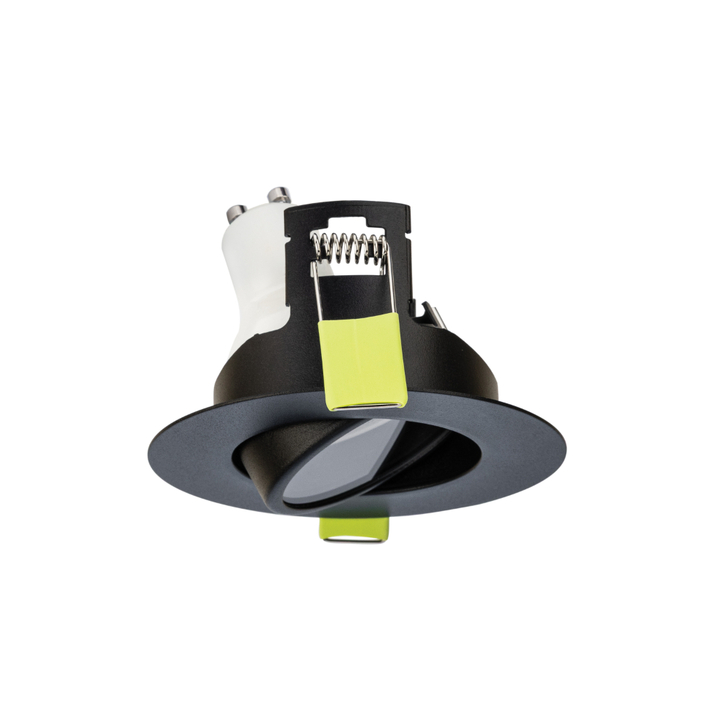 Evofire Midi Ultra Slim 92mm Black Round Tiltable Fire Rated Ip20 Downlight - 70-85mm Cut Out  - Gu10