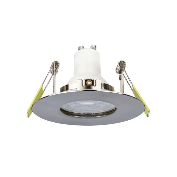 Evofire Midi Ultra Slim 92mm Satin Nickel Round Fixed Fire Rated Ip65 Downlight - 70-85mm Cut Out  - Gu10