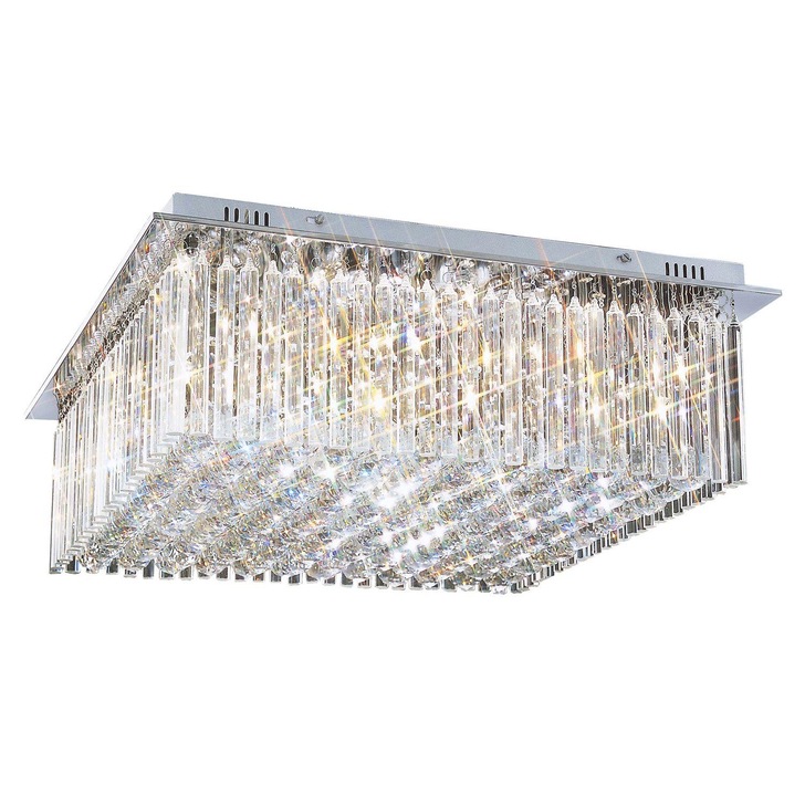 Francesca Large Polished Chrome 8 Light Square Flush Crystal Ceiling Light