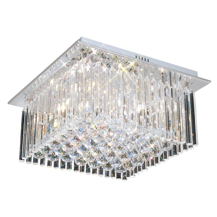 Francesca Polished Chrome 5 Light Square Flush Crystal Ceiling Light