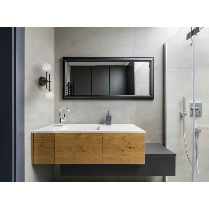Franklite Abstraction Matt Black And Brushed Brass 2 Light Bathroom Wall Sconce - IP44