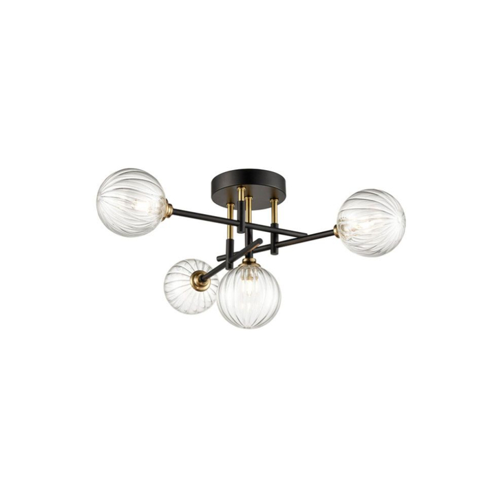 Franklite Abstraction Matt Black And Brushed Brass 4 Light Semi-Flush Bathroom Ceiling Light - IP44