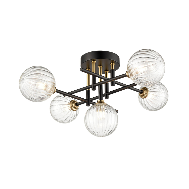 Franklite Abstraction Matt Black And Brushed Brass 5 Light Semi-Flush Bathroom Ceiling Light - IP44