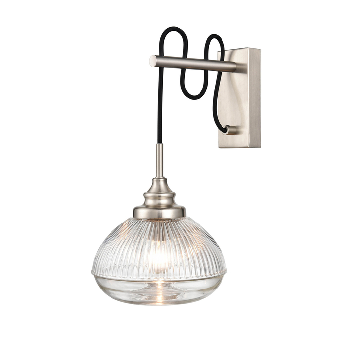 Franklite Acoste Satin Nickel Wall Light Complete With Clear Ribbed Glass