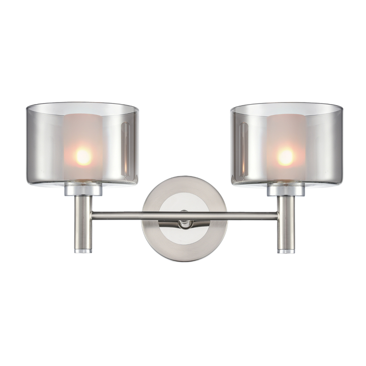 Franklite Argento Satin Nickel/Chrome Double Wall Light Complete With Smoked Glasses With Frosted Inners