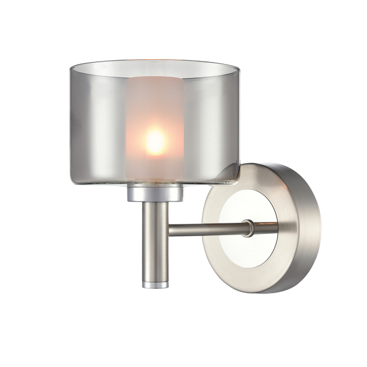 Franklite Argento Satin Nickel/Chrome Single Wall Light Complete With Smoked Glass With Frosted Inner