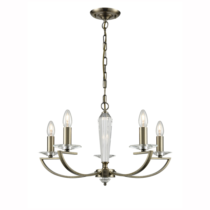 Franklite Artemis Bronze 5 Light Chandelier Complete With Crystal Sconces