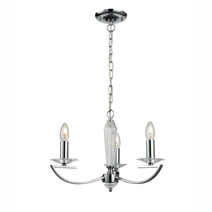 Franklite Artemis Polished Chrome 3 Light Chandelier Complete With Crystal Sconces