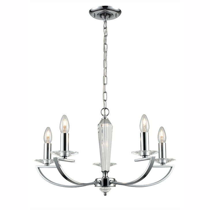 Franklite Artemis Polished Chrome 5 Light Chandelier Complete With Crystal Sconces