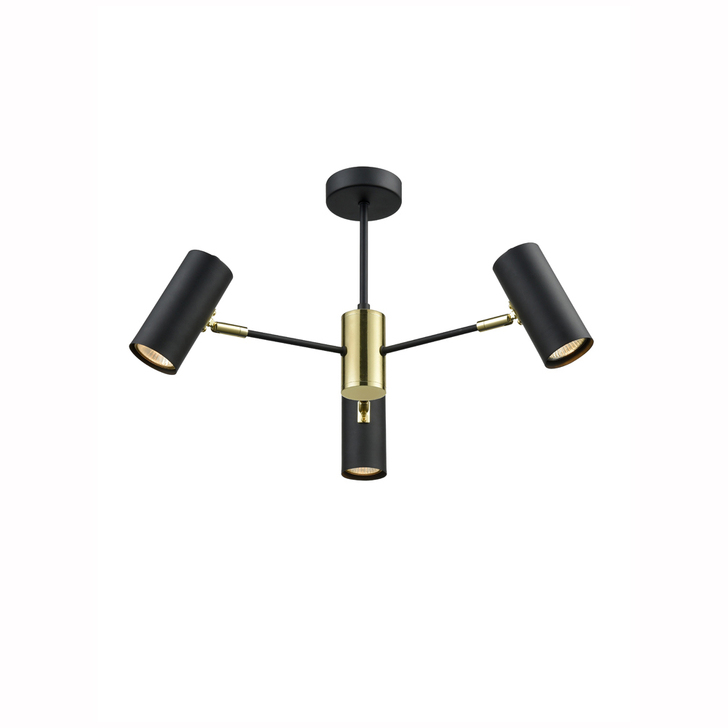 Franklite Aspect Black And Gold 3 Light Semi-Flush Spotlight