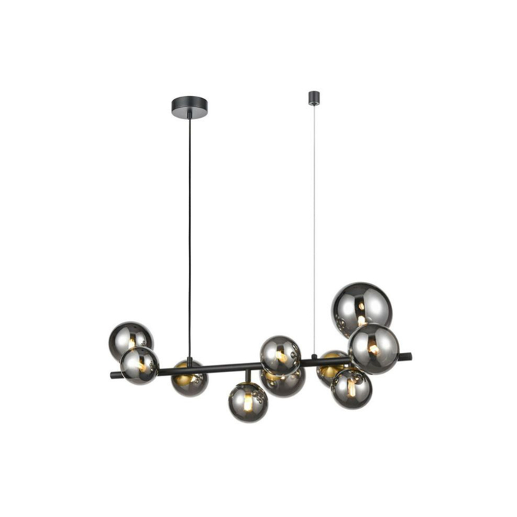Franklite Atmosphere Matt Black 10 Light Linear Island Light Complete With Round Smoke Glasses