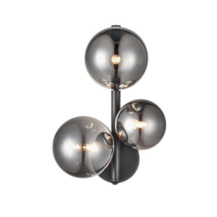 Franklite Atmosphere Matt Black 3 Light Wall Light Complete With Round Smoke Glasses