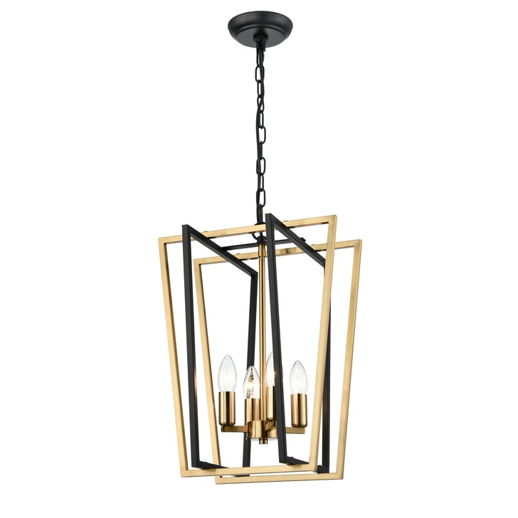 Franklite Aviary 4 Light Large Lantern Style Pendant In Matt Black & Aged Brass