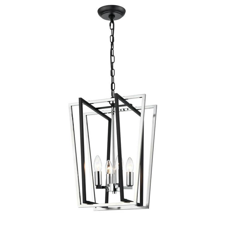 Franklite Aviary 4 Light Large Lantern Style Pendant In Matt Black & Chrome