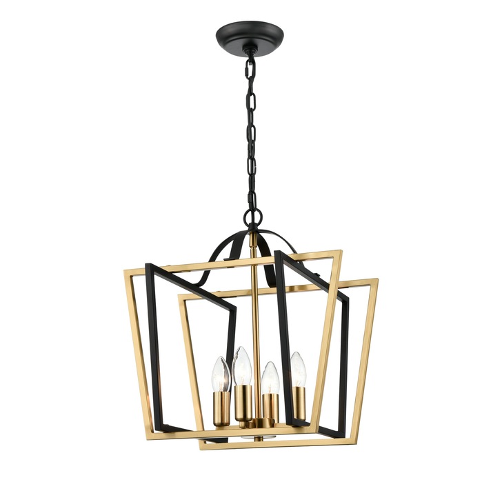 Franklite Aviary 4 Light Small Lantern Style Pendant In Matt Black & Aged Brass