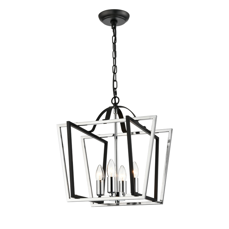 Franklite Aviary 4 Light Small Lantern Style Pendant In Matt Black & Chrome