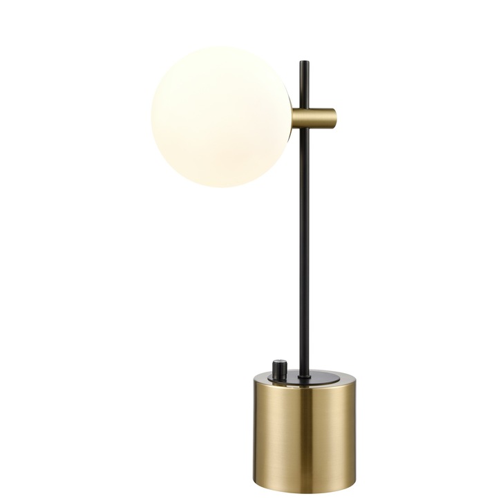 Franklite Axle Dimmable Table Lamp In Matt Black & Aged Brass With Opal Glass Globe