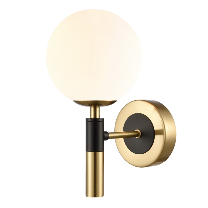 Franklite Axle Single Wall Light In Black & Brass With Opal Glass Globe