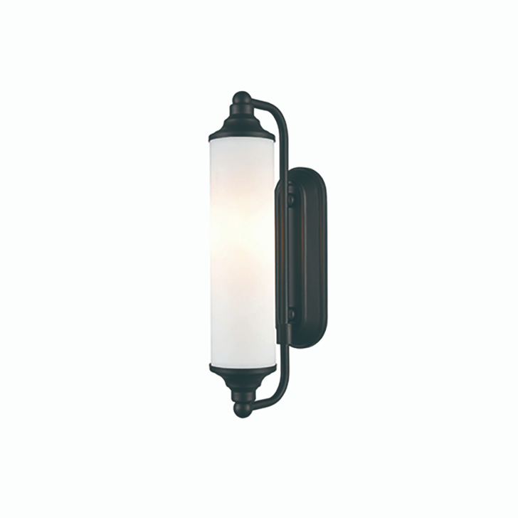 Franklite Barber Cylindrical Matt Black Bathroom Wall Lights Complete With Matt Opal Glass - IP44