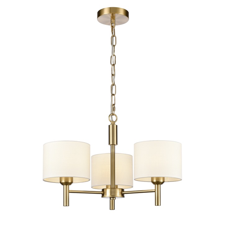 Franklite Barolo 3 Light Multi-Arm Pendant In Aged Brass With Cream Fabric Shades