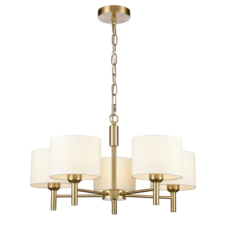 Franklite Barolo 5 Light Multi-Arm Pendant In Aged Brass With Cream Fabric Shades