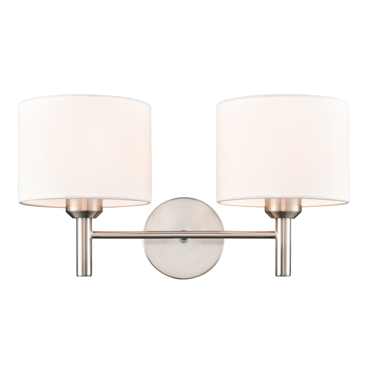 Franklite Barolo Contemporary Satin Nickel Double Wall Light Complete With White Textured Fabric Shades
