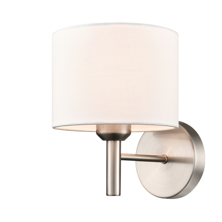 Franklite Barolo Contemporary Satin Nickel Single Wall Light Complete With White Textured Fabric Shade