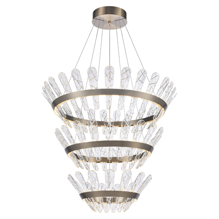 Franklite Beatrice Large Three Tier Brushed Bronze Dimmable Led Pendant Light - 3000K