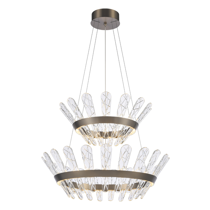 Franklite Beatrice Large Two Tier Brushed Bronze Dimmable Led Pendant Light - 3000K
