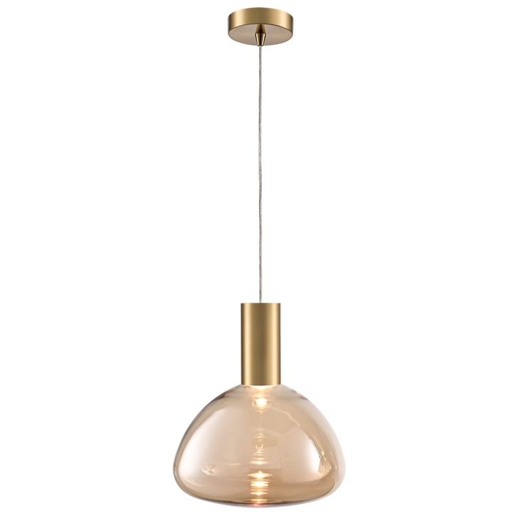 Franklite Beau Brushed Brass 1 Light Cluster Pendant Complete With Amber Bowl Glass - Bespoke - Assemble On Site