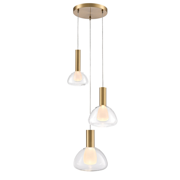 Franklite Beau Brushed Brass 3 Light Cluster Pendant Complete With Clear Bowl Glasses/Frosted Inner - Bespoke - Assemble On Site