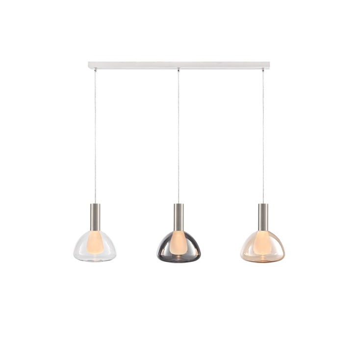 Franklite Beau Matt White 3 Light Bar Island Pendant With Satin Nickel Cylinders Complete With Clear And Smoked Glasses/Frosted Inners - Bespoke - Assemble On Site