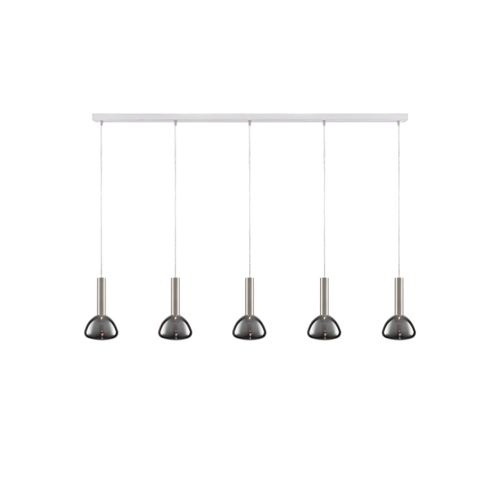 Franklite Beau Matt White 5 Light Bar Island Pendant With Satin Nickel Cylinders Complete With Smoked Glasses/Frosted Inners - Bespoke - Assemble On Site