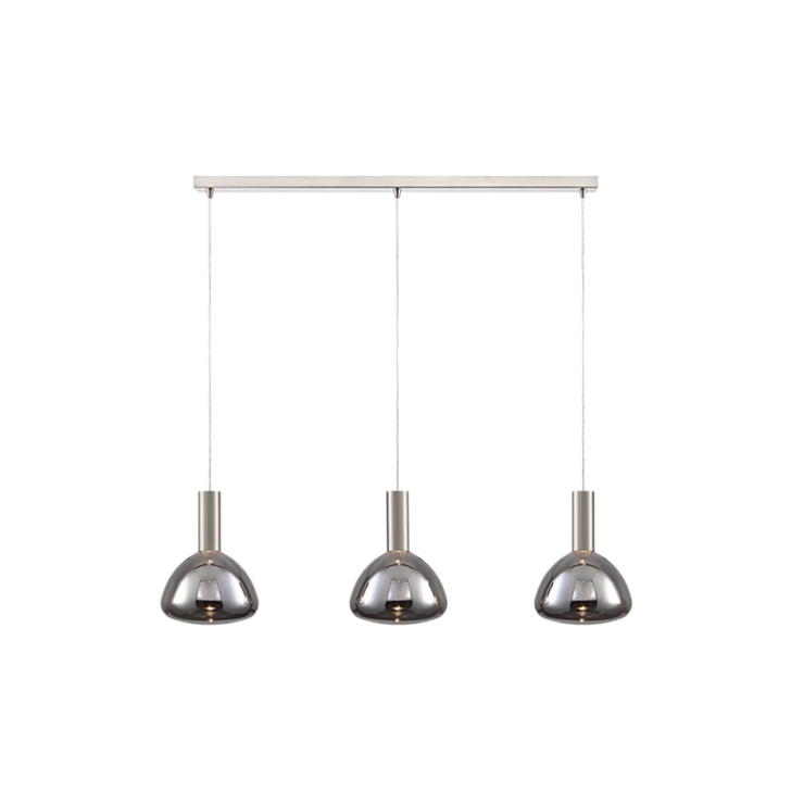 Franklite Beau Satin Nickel 3 Light Bar Island Pendant Complete With Smoked Bowl Glasses - Bespoke - Assemble On Site