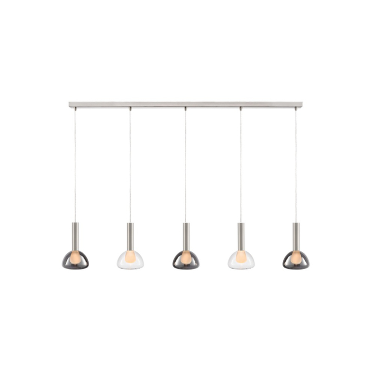 Franklite Beau Satin Nickel 5 Light Bar Island Pendant Complete With Smoked And Clear Bowl Glasses/Frosted Inners - Bespoke - Assemble On Site