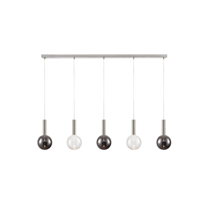 Franklite Beau Satin Nickel 5 Light Bar Island Pendant Complete With Smoked And Clear Round Glasses/Frosted Inners - Bespoke - Assemble On Site