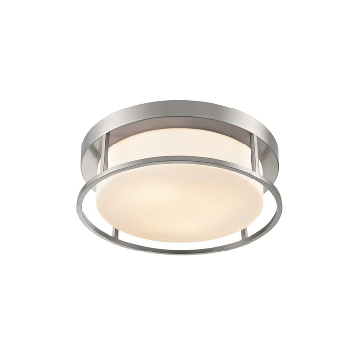 Franklite Blaine 2 Light Satin Nickel Flush Ceiling Light Complete With Opal Glass