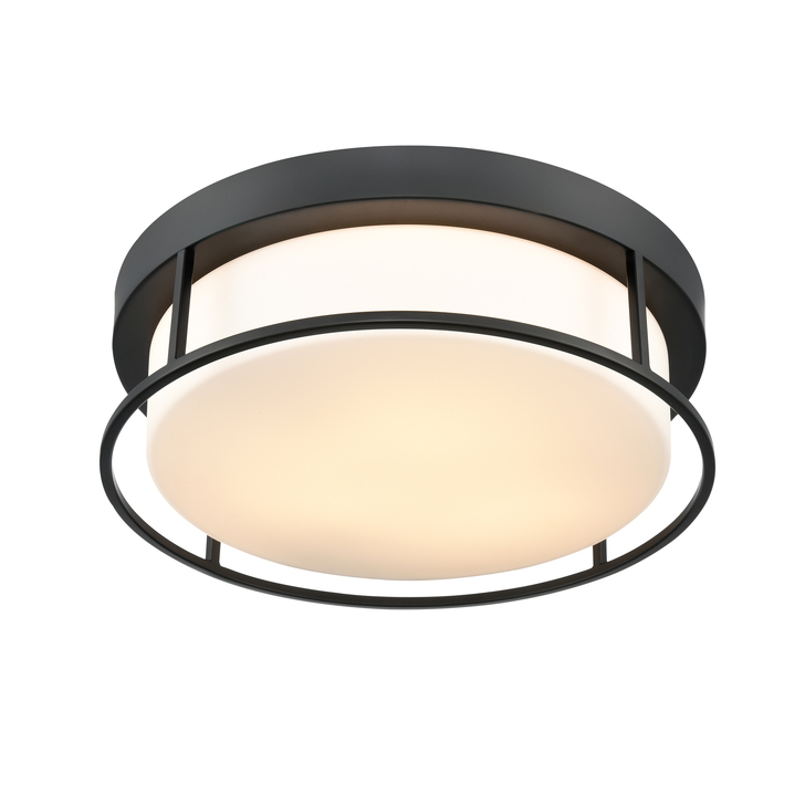 Franklite Blaine 3 Light Black Flush Ceiling Light Complete With Opal Glass