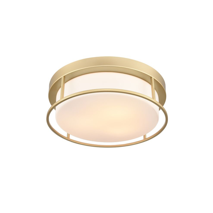 Franklite Blaine 3 Light Gold Painted Flush Ceiling Light Complete With Opal Glass