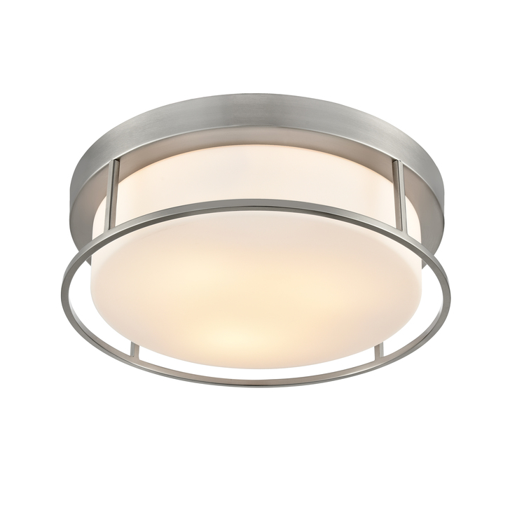 Franklite Blaine 3 Light Satin Nickel Flush Ceiling Light Complete With Opal Glass