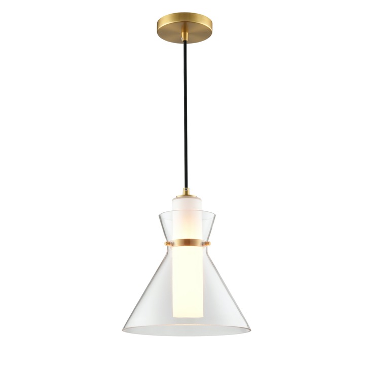 Franklite Bliss Clear Glass Pendant Light Complete With Opal Glass Diffuser and Aged Brass Detailing