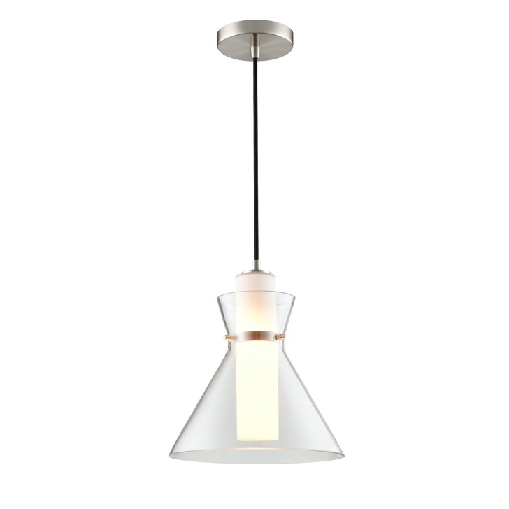 Franklite Bliss Clear Glass Pendant Light Complete With Opal Glass Diffuser and Satin Nickel Detailing