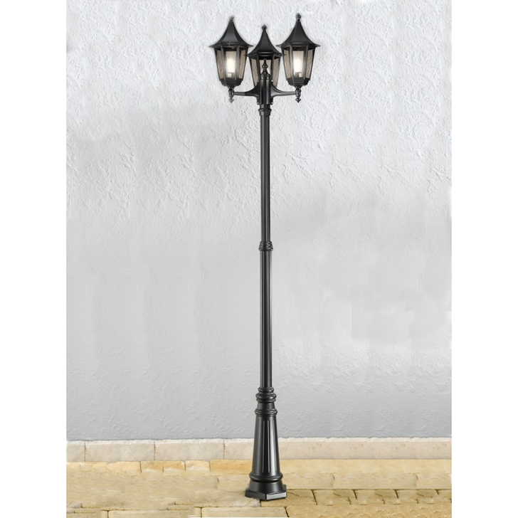 Franklite Boulevard Large 3 Light Exterior Post Lamp In Black Complete With Polycarbonate Lens - IP43